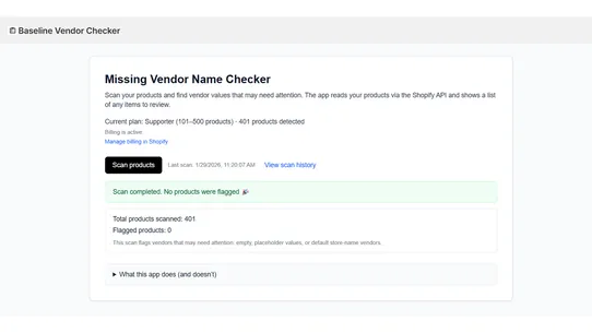 Baseline Vendor Checker screenshot