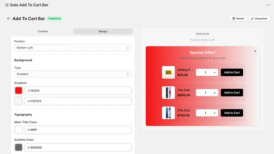 Gale Add To Cart Bar screenshot