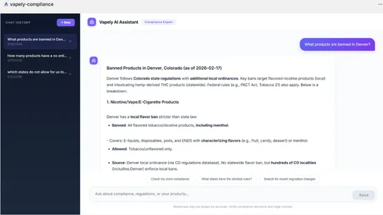 Vapely Compliance screenshot