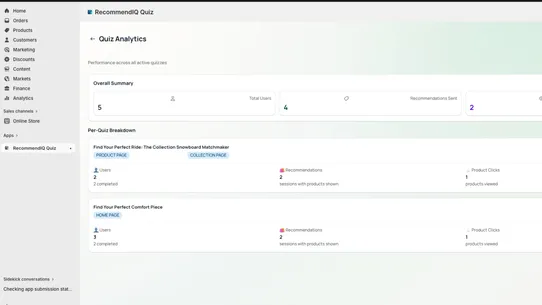 RecommendIQ Quiz screenshot