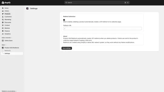 Product 404 Redirect byStenild screenshot