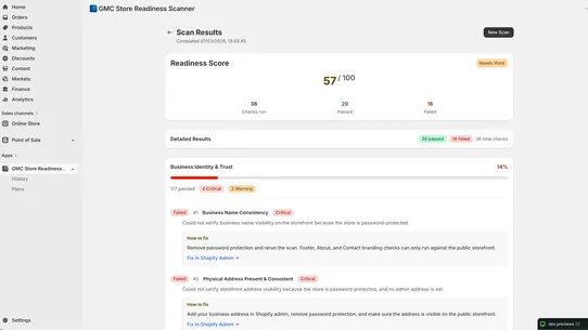 GMC Store Readiness Scanner screenshot