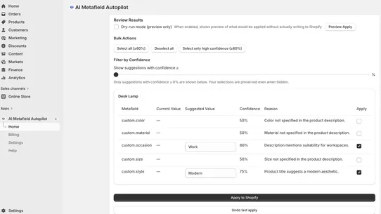 AI Metafield Autopilot screenshot