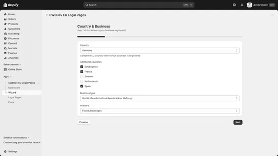 SWEDev EU Legal Pages screenshot
