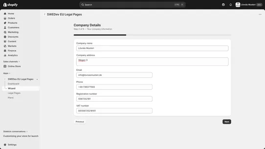 SWEDev EU Legal Pages screenshot