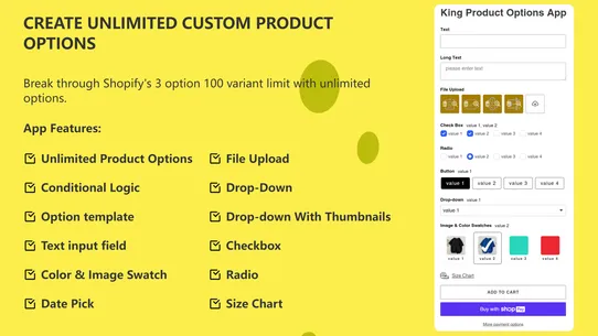 King Product Options &amp; Variant screenshot