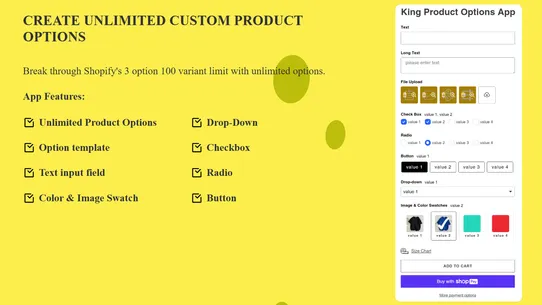 King Product Options &amp; Variant screenshot