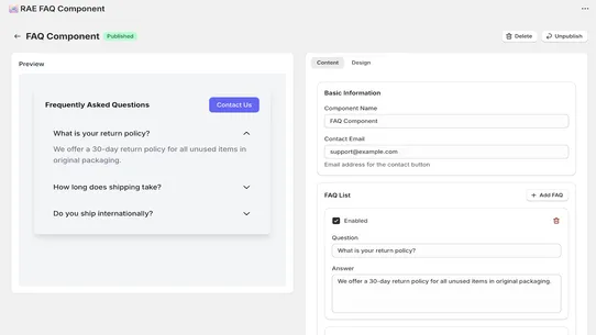 RAE FAQ Component screenshot