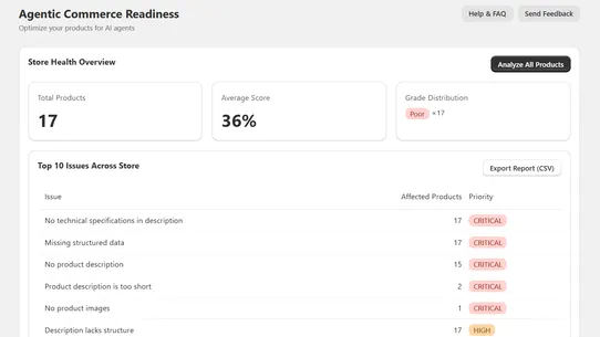 Agentic Readiness Report screenshot