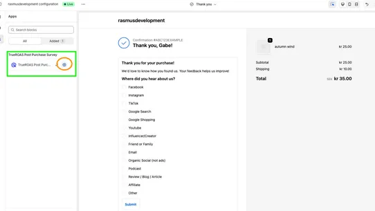 TrueROAS: Post‑Purchase Survey screenshot