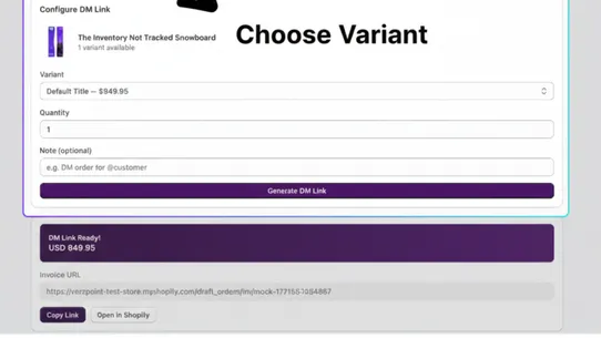 VerzPoint ‑ DM Checkout Links screenshot