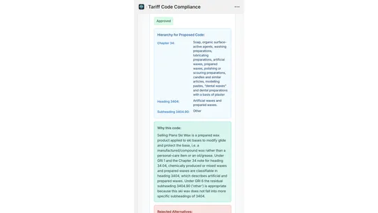 Tariff Code Compliance screenshot