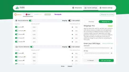 MakeCommerce Shipping Solution screenshot
