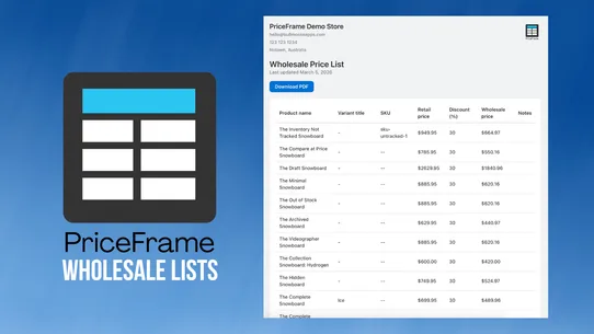 PriceFrame | Wholesale Lists screenshot