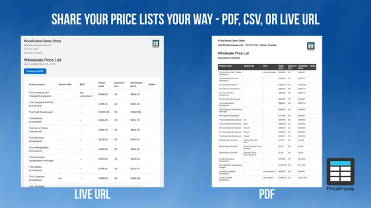 PriceFrame | Wholesale Lists screenshot