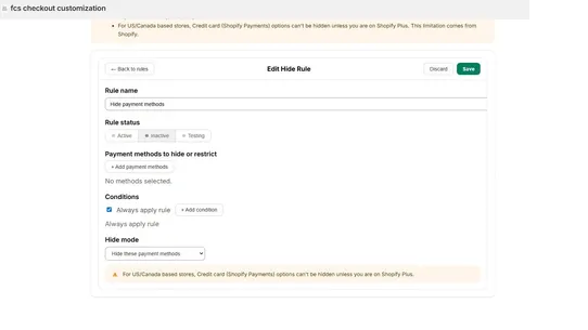 FCS Payment Customization screenshot
