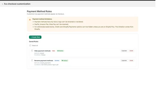 FCS Payment Customization screenshot