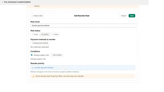 FCS Payment Customization screenshot