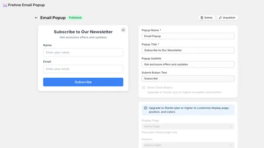 Frohne Email Popup screenshot