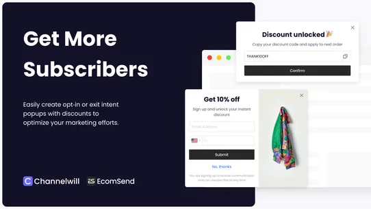 EcomSend Pop Ups, Email Popups screenshot