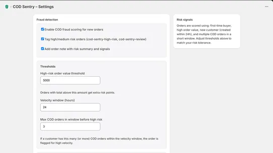 COD Sentry: Order Risk Score screenshot