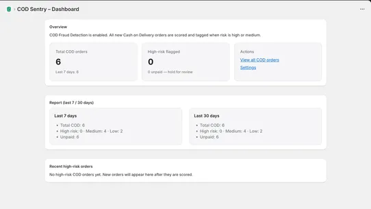 COD Sentry: Order Risk Score screenshot