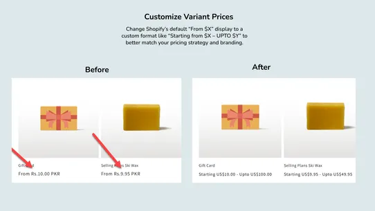 Variation Price Display Range screenshot