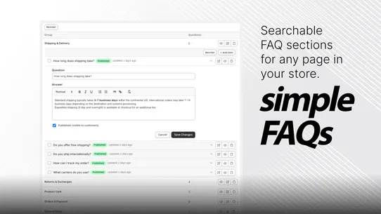 Simple FAQs screenshot