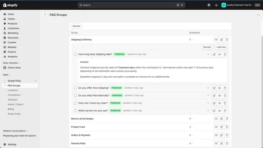 Simple FAQs screenshot