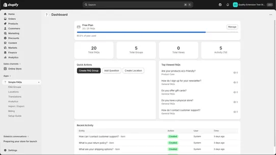 Simple FAQs screenshot