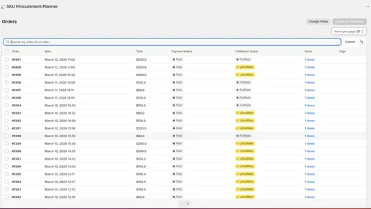 SKU Procurement Planner screenshot