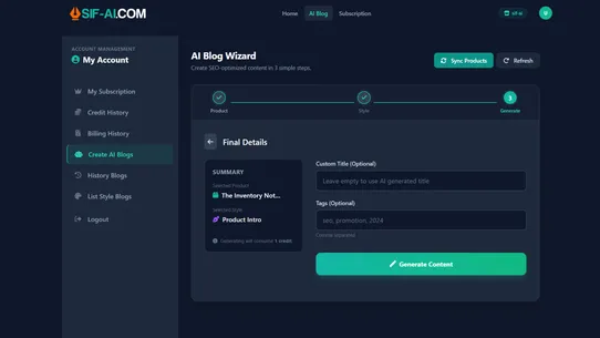 SIF AI BlogGen screenshot