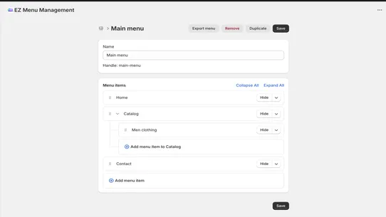EZ Menu Management screenshot