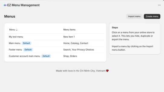 EZ Menu Management screenshot