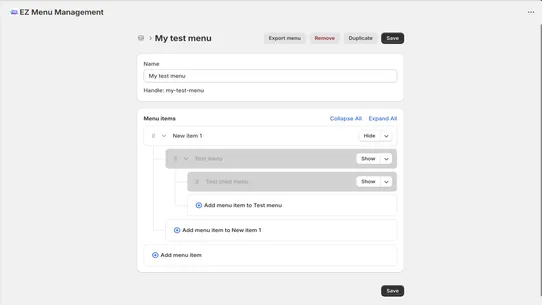 EZ Menu Management screenshot