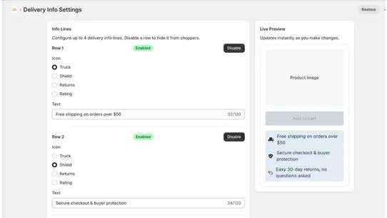 NS: Delivery Info Blocks screenshot