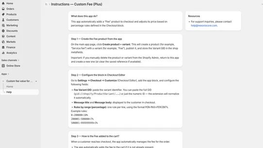 Custom fee value for plus screenshot