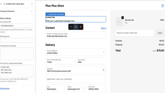 Custom fee value for plus screenshot