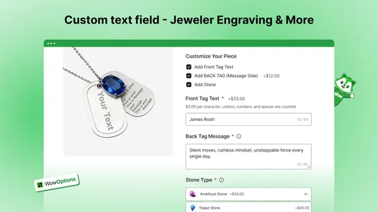 W: Custom Product Options screenshot