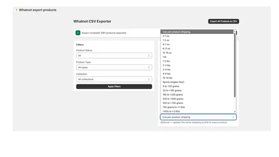Export Products to Whatnot screenshot