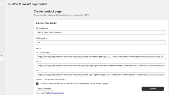 eComAI Product Page Builder screenshot