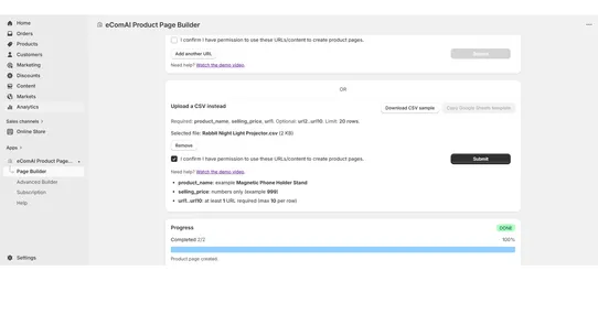 eComAI Product Page Builder screenshot