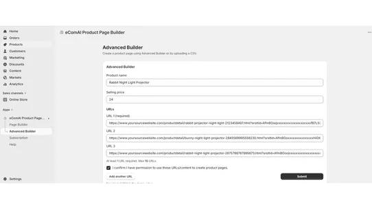 eComAI Product Page Builder screenshot
