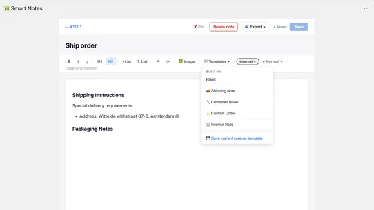 Smart Notes: Team Order Notes screenshot