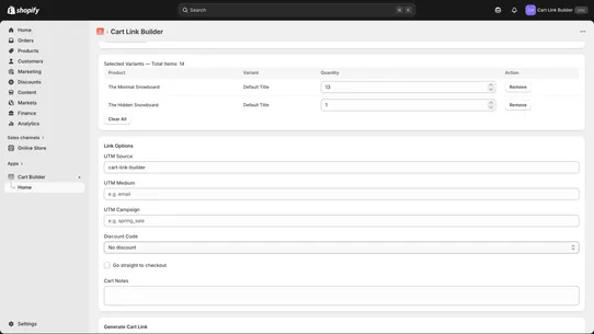 Cart Link Builder by Wonder screenshot