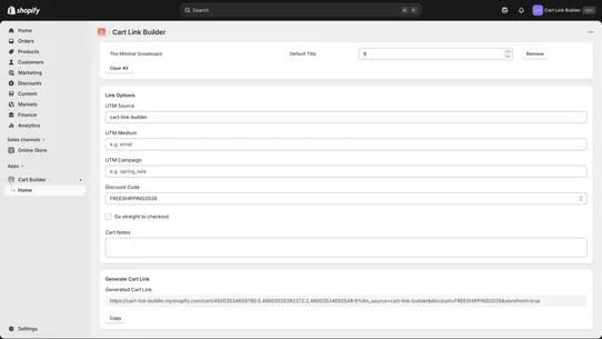 Cart Link Builder by Wonder screenshot