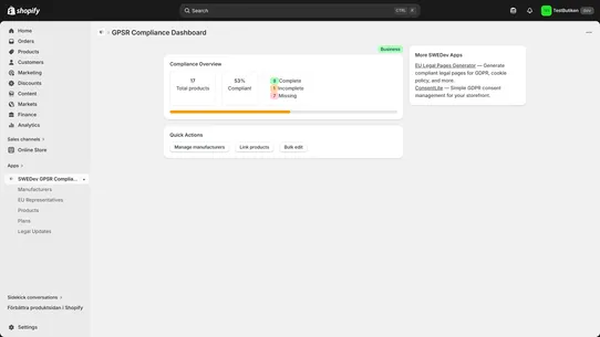 SWEDev GPSR Compliance Hub screenshot