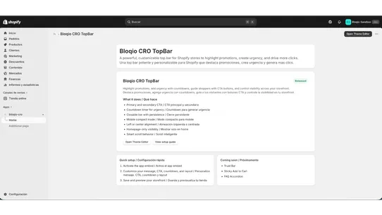 Bloqio CRO TopBar screenshot