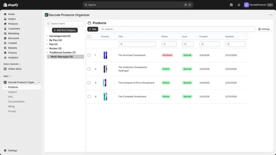 Decode Products Organizer screenshot