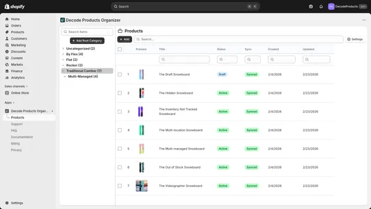 Decode Products Organizer screenshot